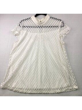 Shannon Ford White Sheer Lace Polka Dot Overlay Top Large Keyhole Flowy Coquette